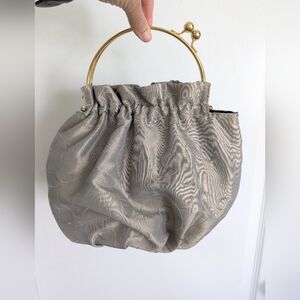 Vintage Y2K Satin Evening Bag Purse Snap‎ Close Gold Handle And Light Neutral